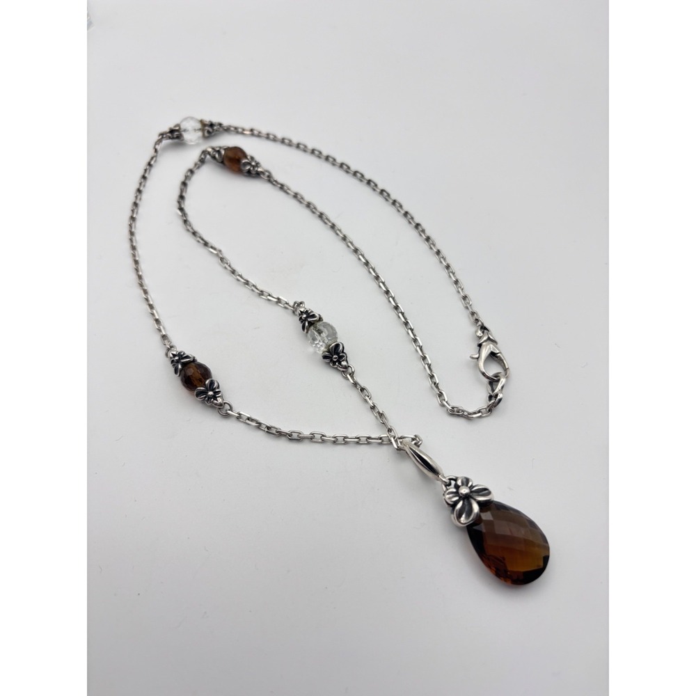Ann King Pendant Necklace Sterling Silver Smoky Quartz Faceted Enhancer 24"